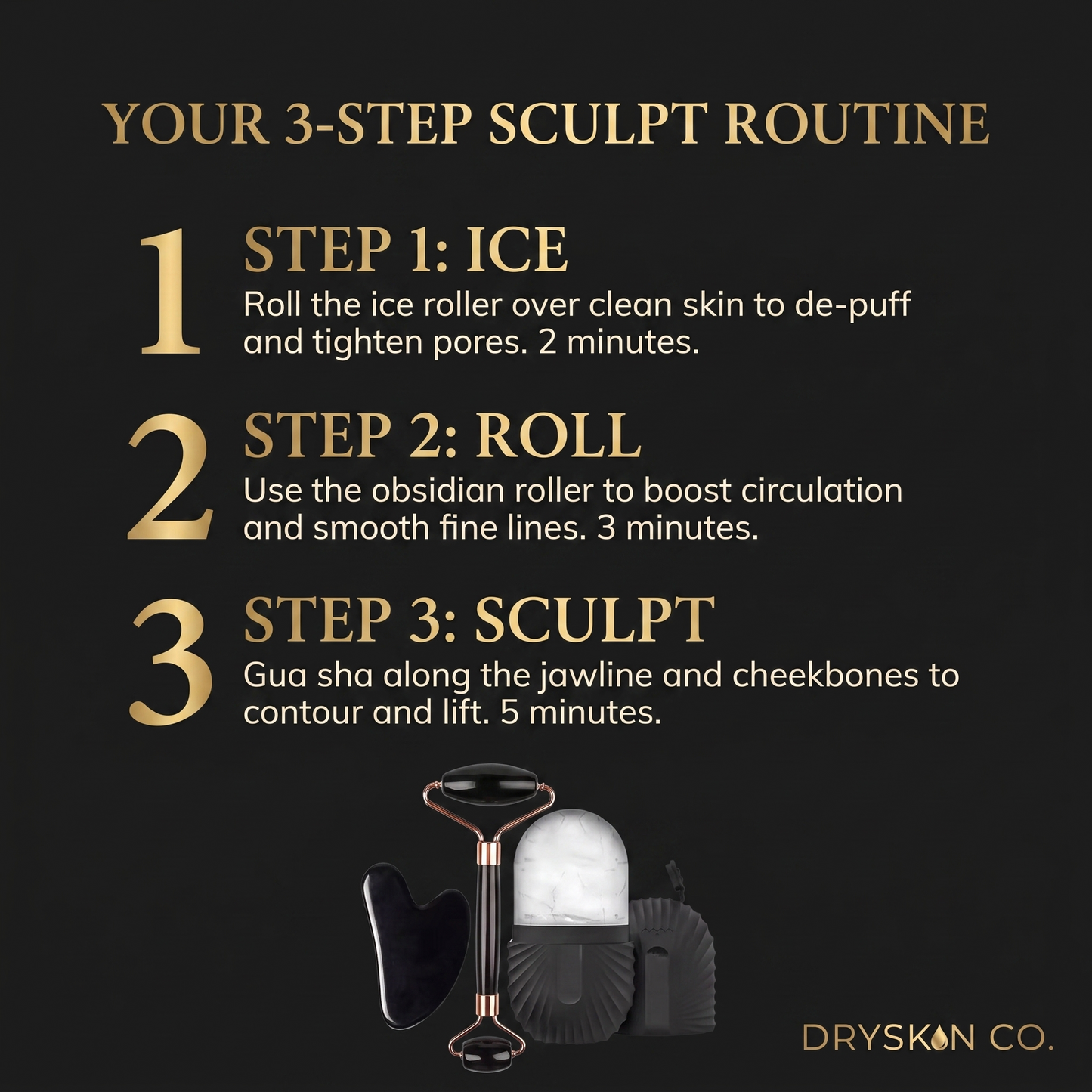 Ice Roller & Gua Sha Facial Set — 3-Piece Sculpting Kit
